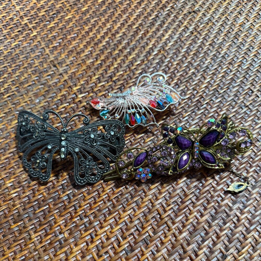 Elegant Butterfly Hair Clip Set - Black, Purple, Multicolor